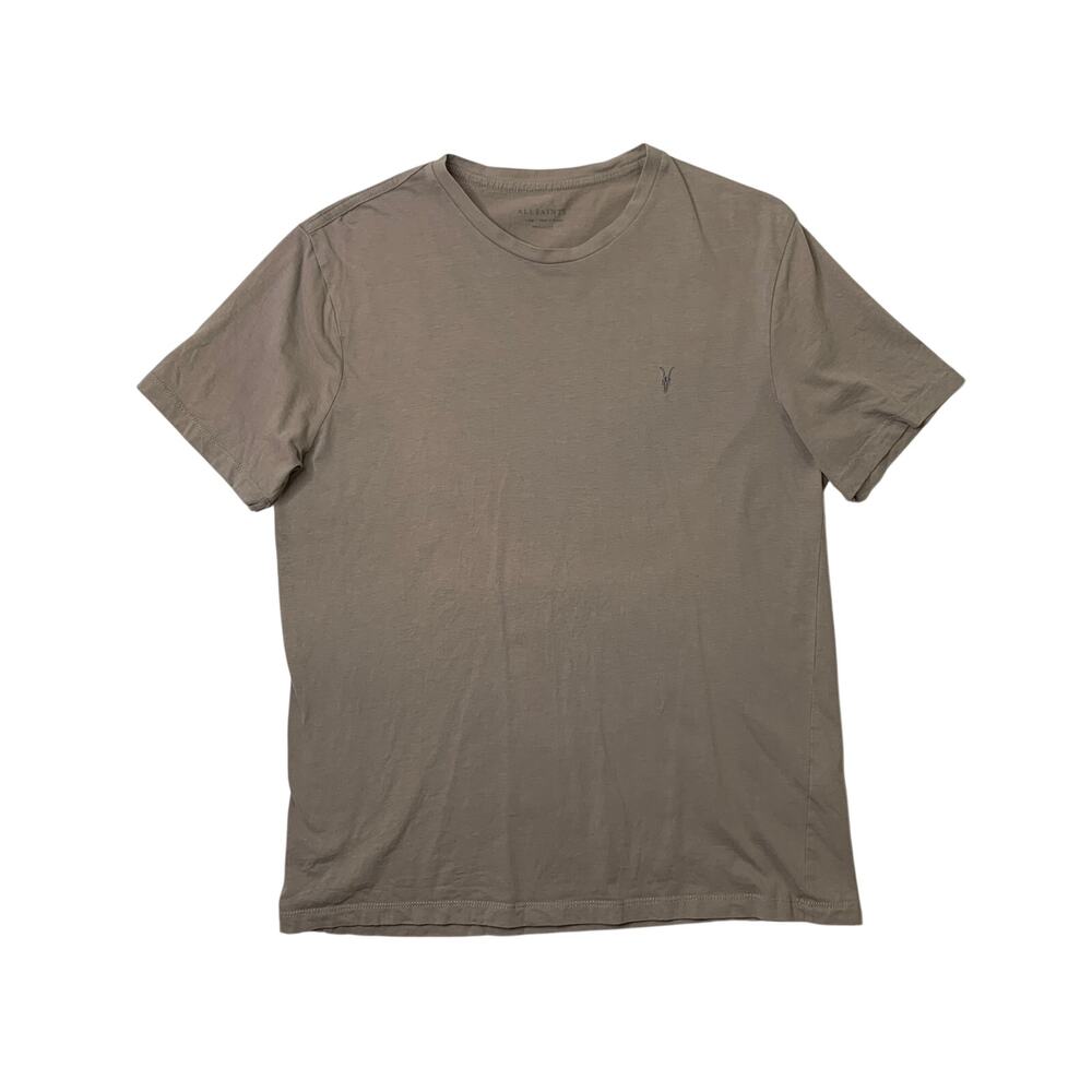 AllSaints T Shirt Mens L Large Taupe Brace Short Sleeve Crew Cotton Lightweight